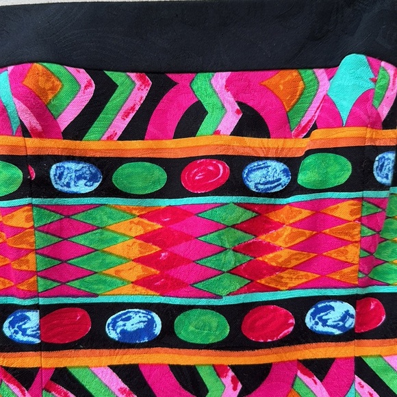 VINTAGE A.J. BARI BRIGHT MULTI-COLOR LACE-UP BACK STRAPLESS FIT & FLARE DRESS 6 - Picture 6 of 8